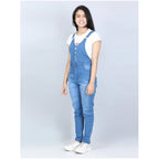 Generic Girl's Denim Solid Buttoned Dungaree (Blue)