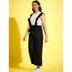 Generic Girl's Cotton Printed Sleeveless Dungaree (Black-White)