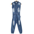  Girl's Denim Embellished Sleeveless Jumpsuit (Blue)