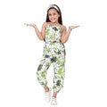  Girl's Denim Embroidered Sleeveless Jumpsuit (White-Green)