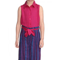 Girl's Rayon Colour Block Sleeveless Jumpsuit (Pink-Blue)