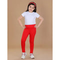  Girl's Cotton Lycra Solid Elasticated Leggings (Red)