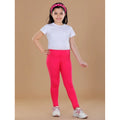  Girl's Cotton Lycra Solid Elasticated Leggings (Dark Pink)