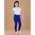  Girl's Cotton Lycra Solid Elasticated Leggings (Blue)