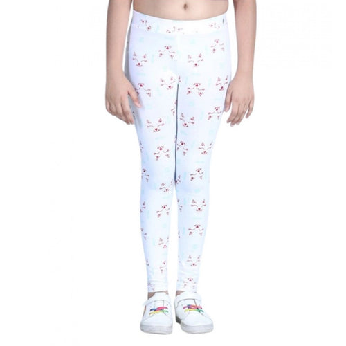 Generic Girl's Cotton Lycra Printed Elasticated Leggings (White)