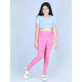  Girl's Cotton Lycra Printed Elasticated Leggings (Pink)