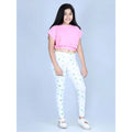  Girl's Cotton Lycra Printed Elasticated Leggings (White)