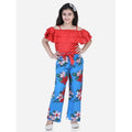  Girl's Rayon Floral Short Sleeve Top and Trouser Set (Multicolor)