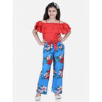 Generic Girl's Rayon Floral Short Sleeve Top and Trouser Set (Multicolor)