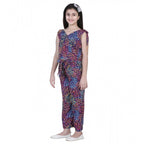 Generic Girl's Polyester Crepe Floral Short Sleeve Set (Multicolor)