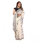 Generic Women's Linen Cotton Printed Saree With Unstitched Blouse 5.5Mtr (Off White)