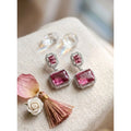  Women's Brass Silver Plated Drop Earrings (Red)