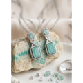  Women's Brass Silver Plated Drop Earrings (Turquoise)