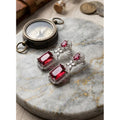  Women's Brass Silver Plated Drop Earrings (Red)