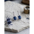  Women's Brass Silver Plated Drop Earrings (Blue)
