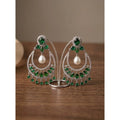  Women's Brass Silver Plated Chandbali Earrings (Green)