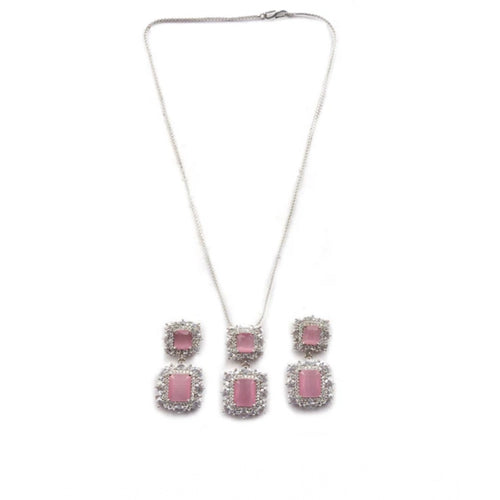 Generic Women's Brass Silver Plated Pendant Set (Pink)
