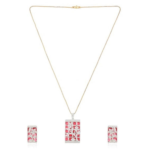 Generic Women's Brass Silver Plated Pendant Set (Red)