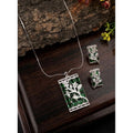  Women's Brass Silver Plated Pendant Set (Green)