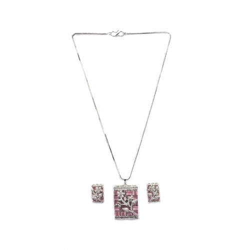 Generic Women's Brass Silver Plated Pendant Set (Pink)