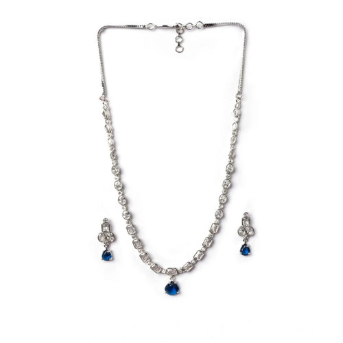 Generic Women's Brass Silver Plated Necklace set (Blue)