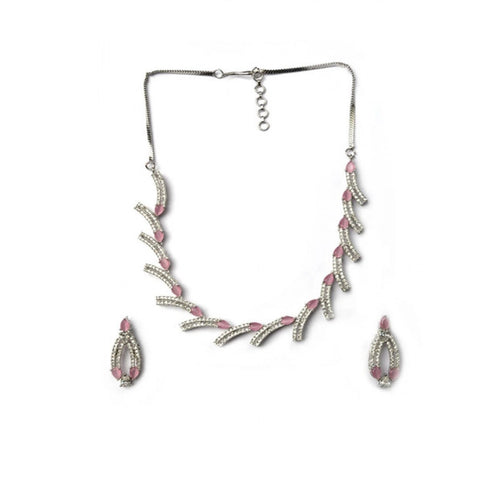 Generic Women's Brass Silver Plated Necklace set (Pink)