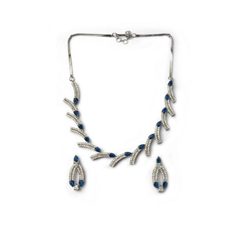 Generic Women's Brass Silver Plated Necklace set (Blue)