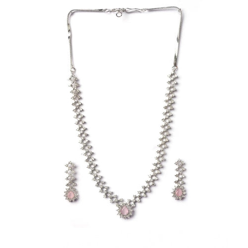 Generic Women's Brass Silver Plated Necklace set (Pink)