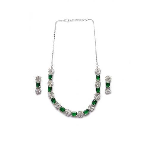 Generic Women's Brass Silver Plated Necklace set (Green)