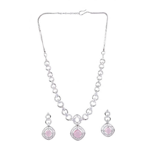 Generic Women's Brass Silver Plated Necklace set (Pink)