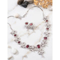  Women's Brass Silver Plated Necklace set (Red)