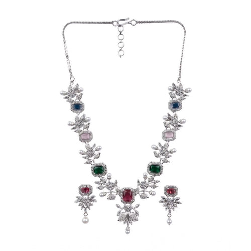 Generic Women's Brass Silver Plated Necklace set (Multicolor)