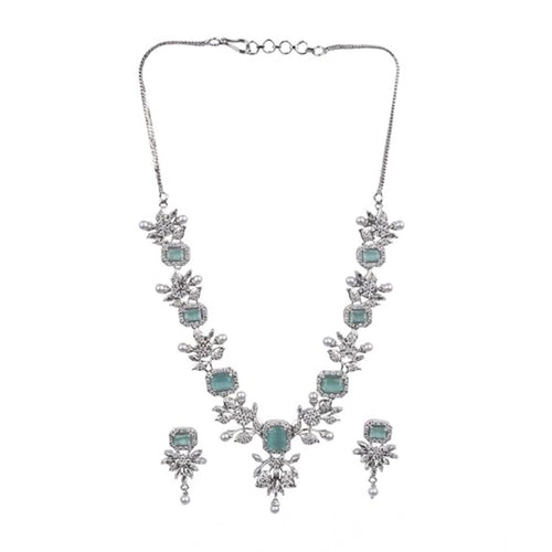 Generic Women's Brass Silver Plated Necklace set (Turquoise)