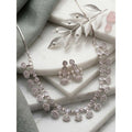  Women's Brass Silver Plated Necklace set (White)