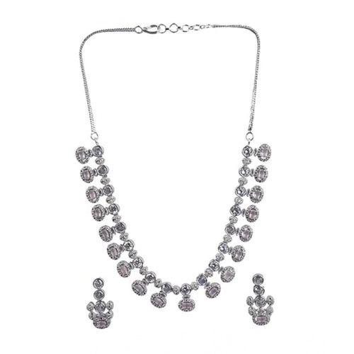 Generic Women's Brass Silver Plated Necklace set (White)