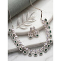  Women's Brass Silver Plated Necklace set (Green)
