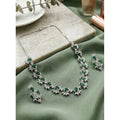  Women's Brass Silver Plated Necklace set (Green)