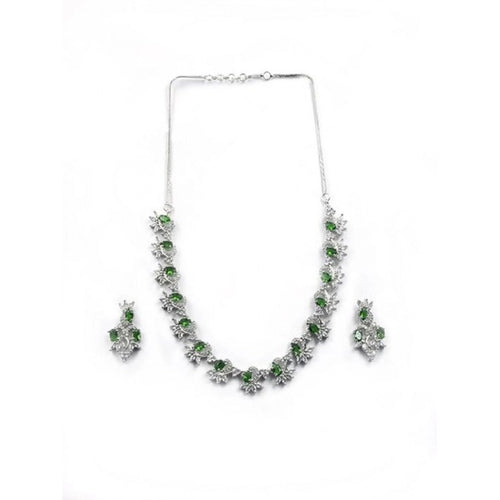 Generic Women's Brass Silver Plated Necklace set (Green)