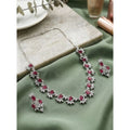  Women's Brass Silver Plated Necklace set (Red)