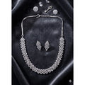  Women's Brass Silver Plated Necklace set (Silver)