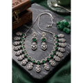  Women's Brass Silver Plated Necklace set (Green)