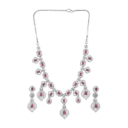 Generic Women's Brass Silver Plated Necklace set (Red)