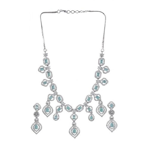 Generic Women's Brass Silver Plated Necklace set (Turquoise)