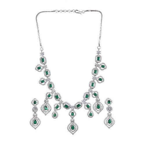 Generic Women's Brass Silver Plated Necklace set (Green)