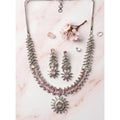  Women's Brass Silver Plated Necklace set (Pink)