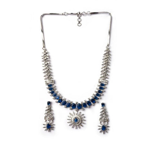 Generic Women's Brass Silver Plated Necklace set (Blue)