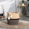 Cotton Matka 14x12 Inch Storage Basket For Clothes With Out Lid (Beige-Black)