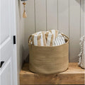  Cotton Pack Of_1 14x12 Inch Laundry Storage Basket For Clothes (Beige)
