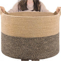  Cotton Pack Of_1 16x14 Inch Storage Basket For Clothes With Out Lid (Beige-Beige-Black)