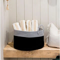  Cotton Pack Of_1 14x12 Inch Laundry Storage Basket For Clothes (Grey-Black)